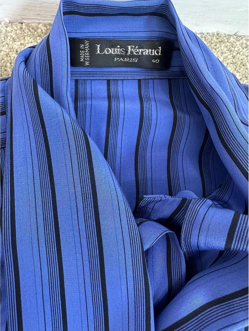 Vtg Sz 40/8 Louis Feraud Blue Wool 3 Piece Skirt Suit Pencil Silk Shirt Office - Picture 8 of 9